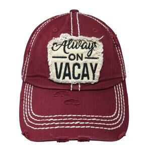 Always On Vacay Strapback Hat Red One Size Distressed KB ETHOS Vintage